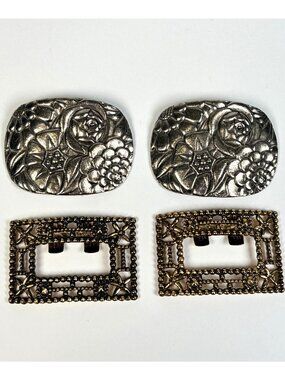 Set of 2 Vintage Shoe Clips Silver Tone Musi and Gold Tone TipToe Metal